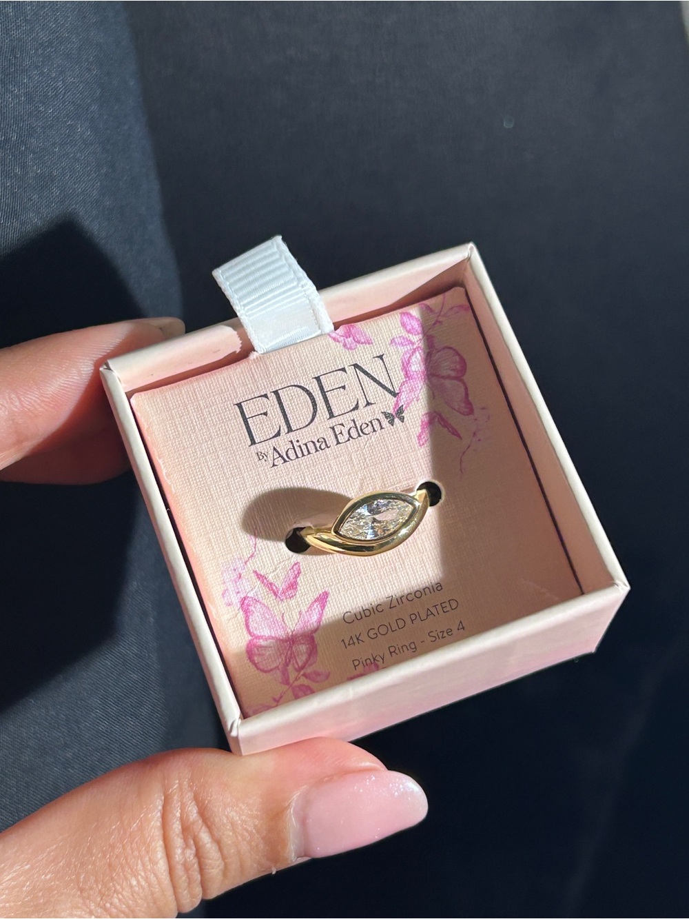 Adina Eden Gold Marquise CZ Swirled Pinky Ring Sz 4